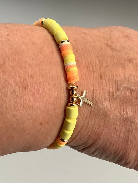 Polymer Yellow stretch bead bracelet Christian gift Faithstrings