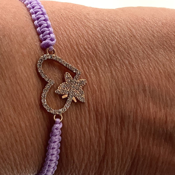 Heart slip knot cord bracelet purple Faithstrings Christian gift female 
