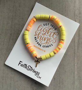 Polymer Yellow stretch bead bracelet Christian gift Faithstrings