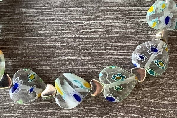 Millefiori Glass Beaded Stretch Bracelet White Heart ❤️ Christian Gift Glad Joy