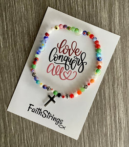 Millefiori Beaded Bracelet Tibetan Silver Cross Charm Christian Gift Love