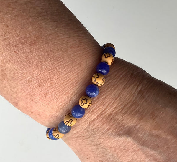 Christian Gift Blue Acrylic & Wood Bead Bracelet Faithstrings