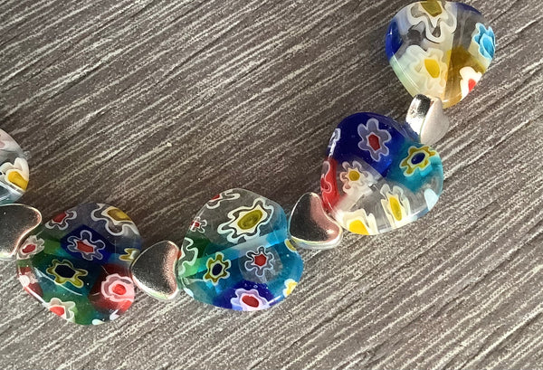 Millefiori Glass Beaded Stretch Bracelet Multicoloured Heart ❤️ Christian Gift 🎁 Love