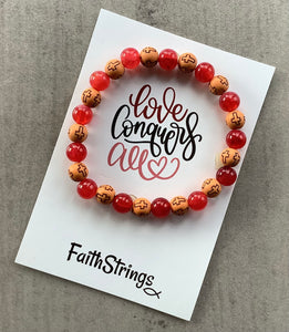Christian Gift Red & Wood Beaded Acrylic Stretch Bracelet
