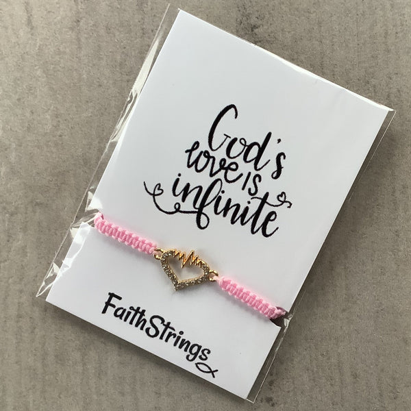 Heart slip knot pink cord bracelet Faithstrings Christian gift 