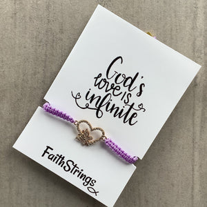 Heart slip knot cord bracelet purple Faithstrings Christian gift female 