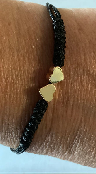 Slip knot bracelet black cord gold colour heart Christian Faithstrings 💕