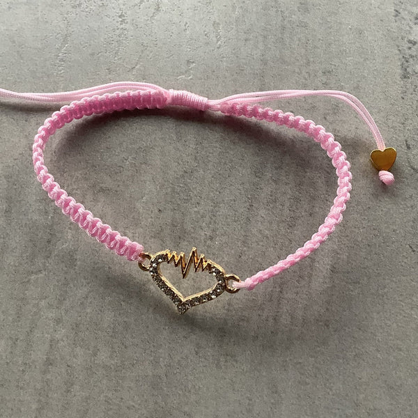 Heart slip knot pink cord bracelet Faithstrings Christian gift 