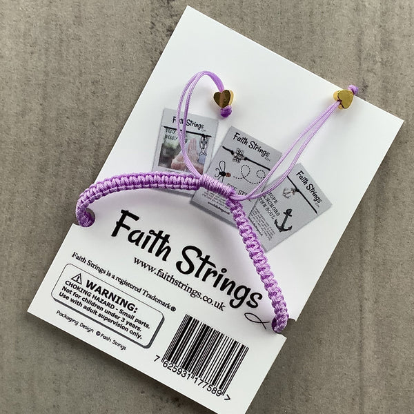 Heart slip knot cord bracelet purple Faithstrings Christian gift female 