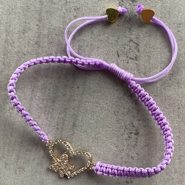 Heart slip knot cord bracelet purple Faithstrings Christian gift female 