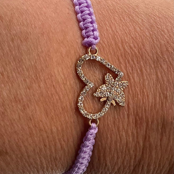 Heart slip knot cord bracelet purple Faithstrings Christian gift female 