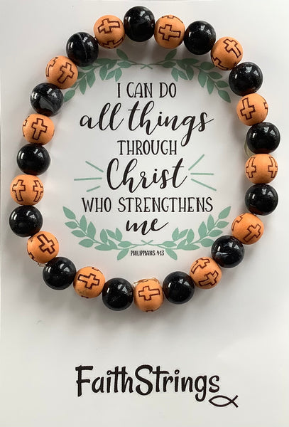 Christian Gift Black Acrylic & Wood Beaded Bracelet Faithstrings