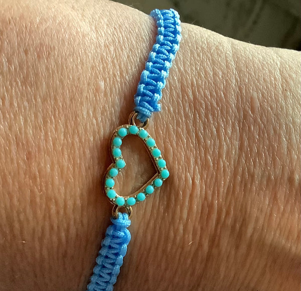 Christian gift heart blue slip knot cord bracelet Faithstrings 