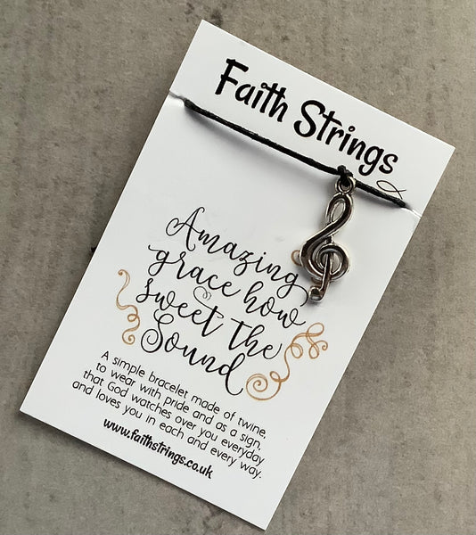 Faithstrings Christian Gift Cord Bracelet Music Charm Amazing Grace Faith String WIsh