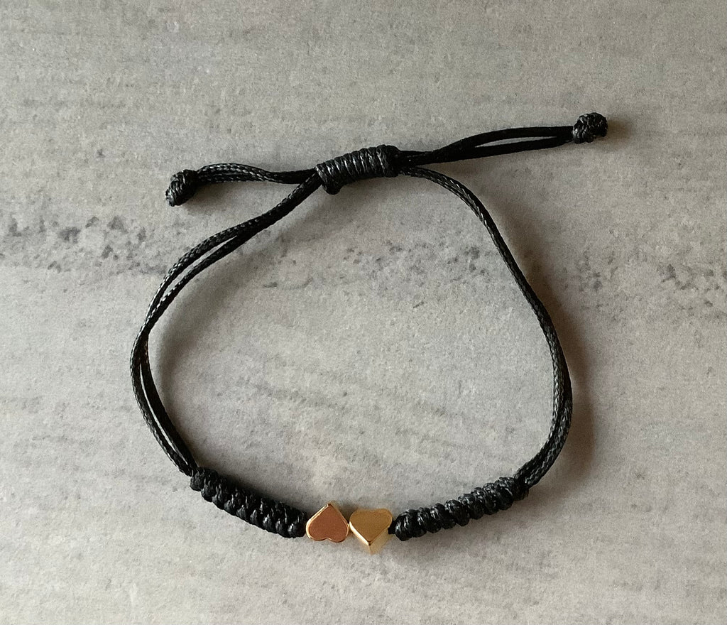 Slip knot bracelet black cord gold colour heart Christian Faithstrings ...