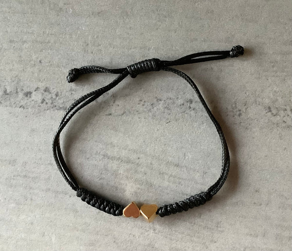 Slip knot bracelet black cord gold colour heart Christian Faithstrings 💕