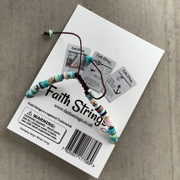 Silver Tibetan Cross bead multicolour polymer slip knot bracelet Faithstrings Christian gift 🎁