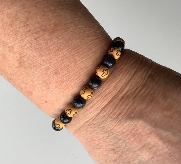 Christian Gift Black Acrylic & Wood Beaded Bracelet Faithstrings