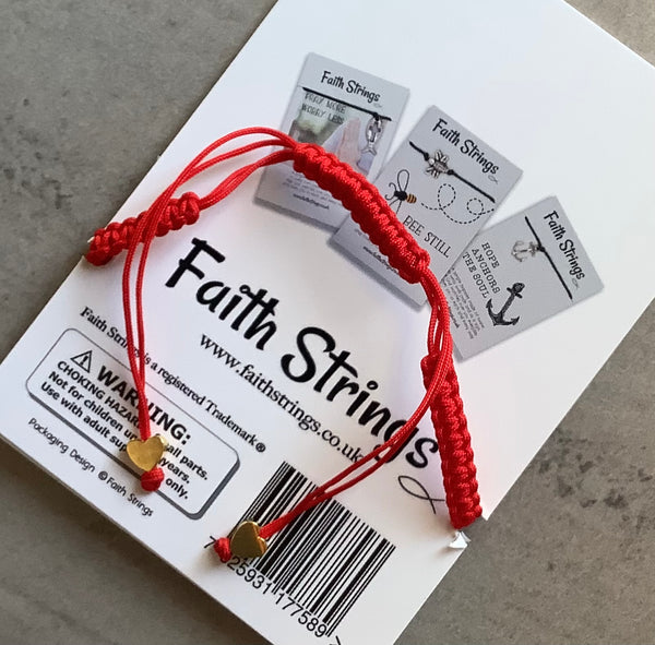 Slip knot bracelet red cord Christian Gift Faithstrings Infinity Heart