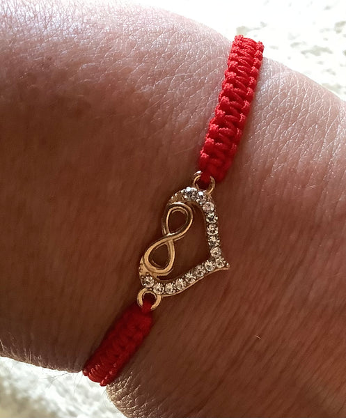 Slip knot bracelet red cord Christian Gift Faithstrings Infinity Heart