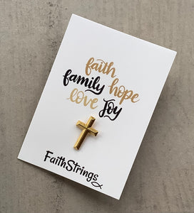 Christian Cross Pin Badge Gift 🎁 Gold effect faith family Faithstrings