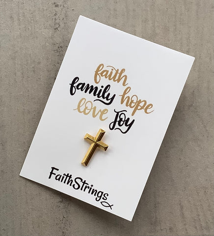 Christian Cross Pin Badge Gift 🎁 Gold effect faith family Faithstrings