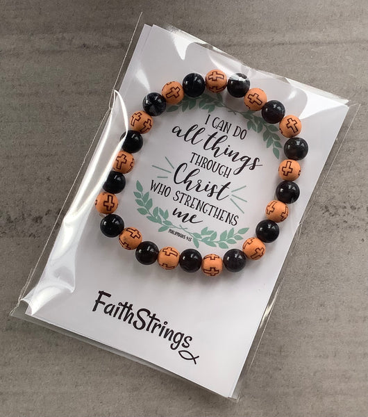 Christian Gift Black Acrylic & Wood Beaded Bracelet Faithstrings