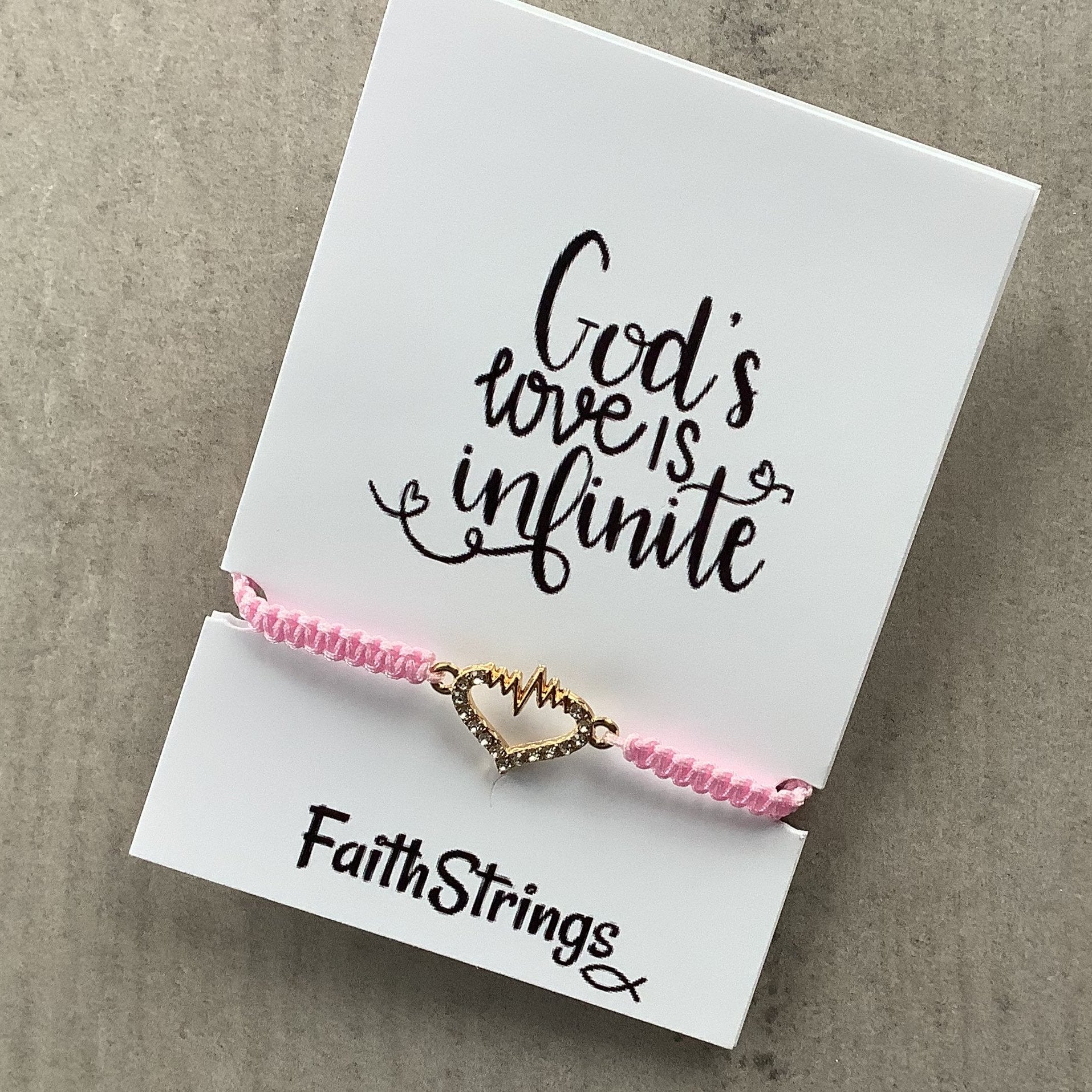 Heart slip knot pink cord bracelet Faithstrings Christian gift 