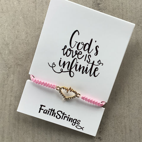 Heart slip knot pink cord bracelet Faithstrings Christian gift 