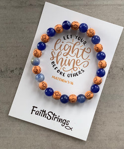 Christian Gift Blue Acrylic & Wood Bead Bracelet Faithstrings