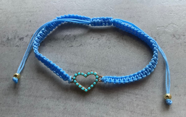 Christian gift heart blue slip knot cord bracelet Faithstrings 