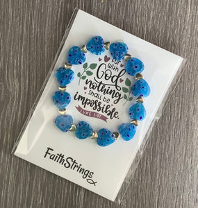 Christian Gift Millefiori Glass Beaded Bracelet Heart ❤️ Blue God religious