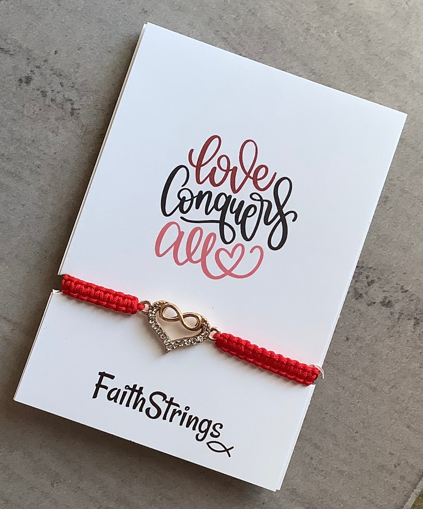 Slip knot bracelet red cord Christian Gift Faithstrings Infinity Heart