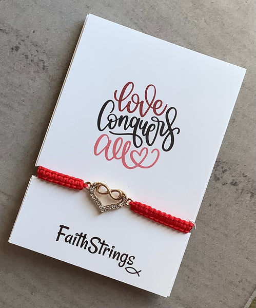 Slip knot bracelet red cord Christian Gift Faithstrings Infinity Heart