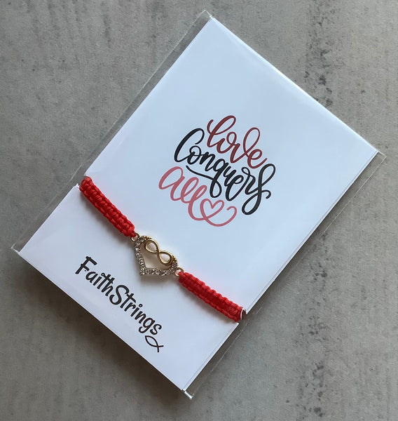Slip knot bracelet red cord Christian Gift Faithstrings Infinity Heart