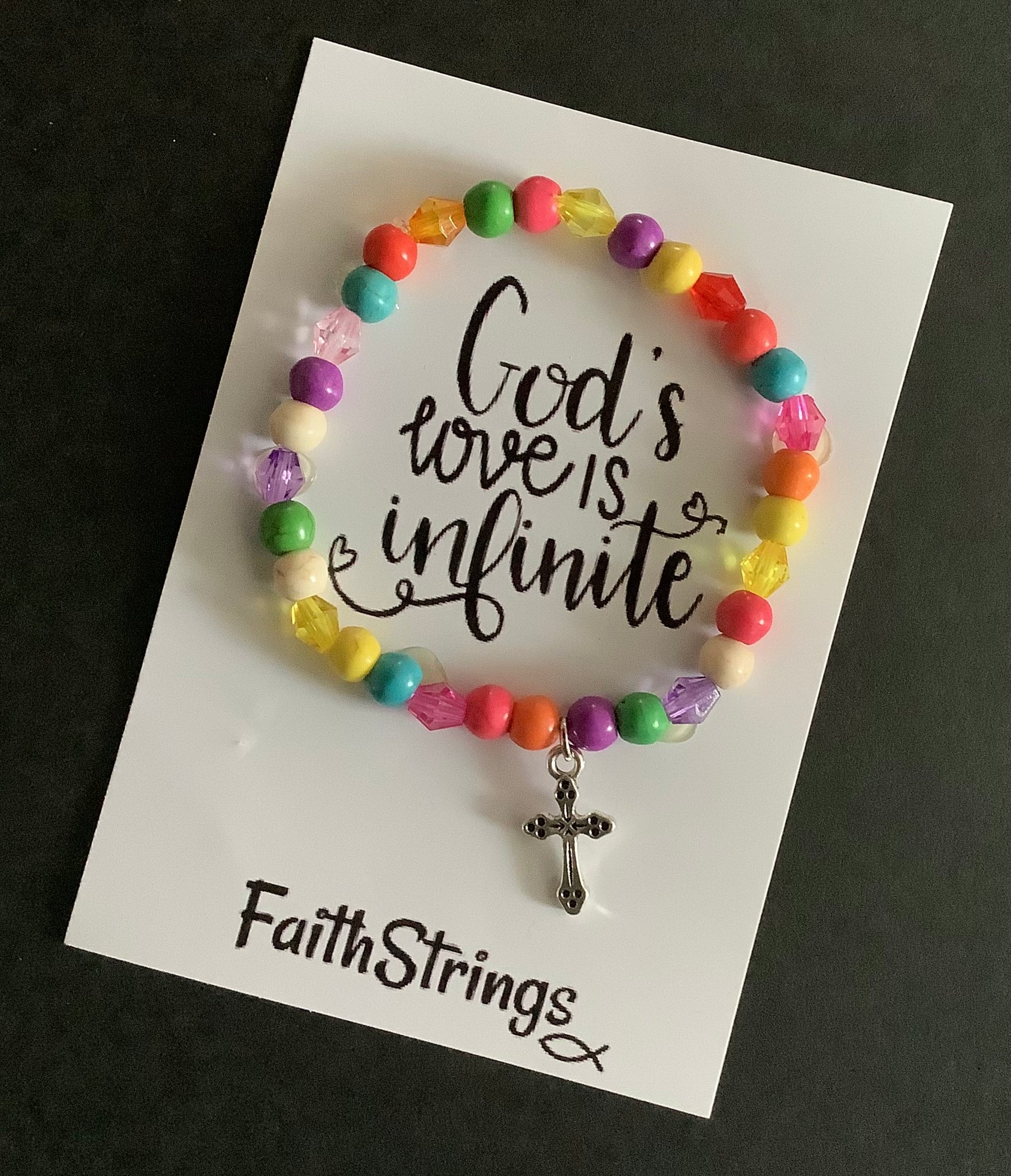 Christian Gift Beaded Acrylic Tibetan SIlver Cross Charm Bracelet multi-colour Faithstrings