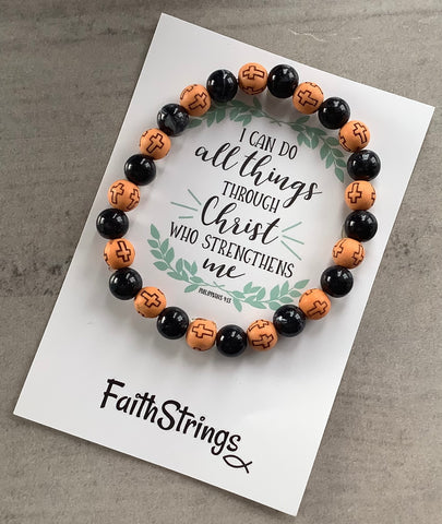 Christian Gift Black Acrylic & Wood Beaded Bracelet Faithstrings