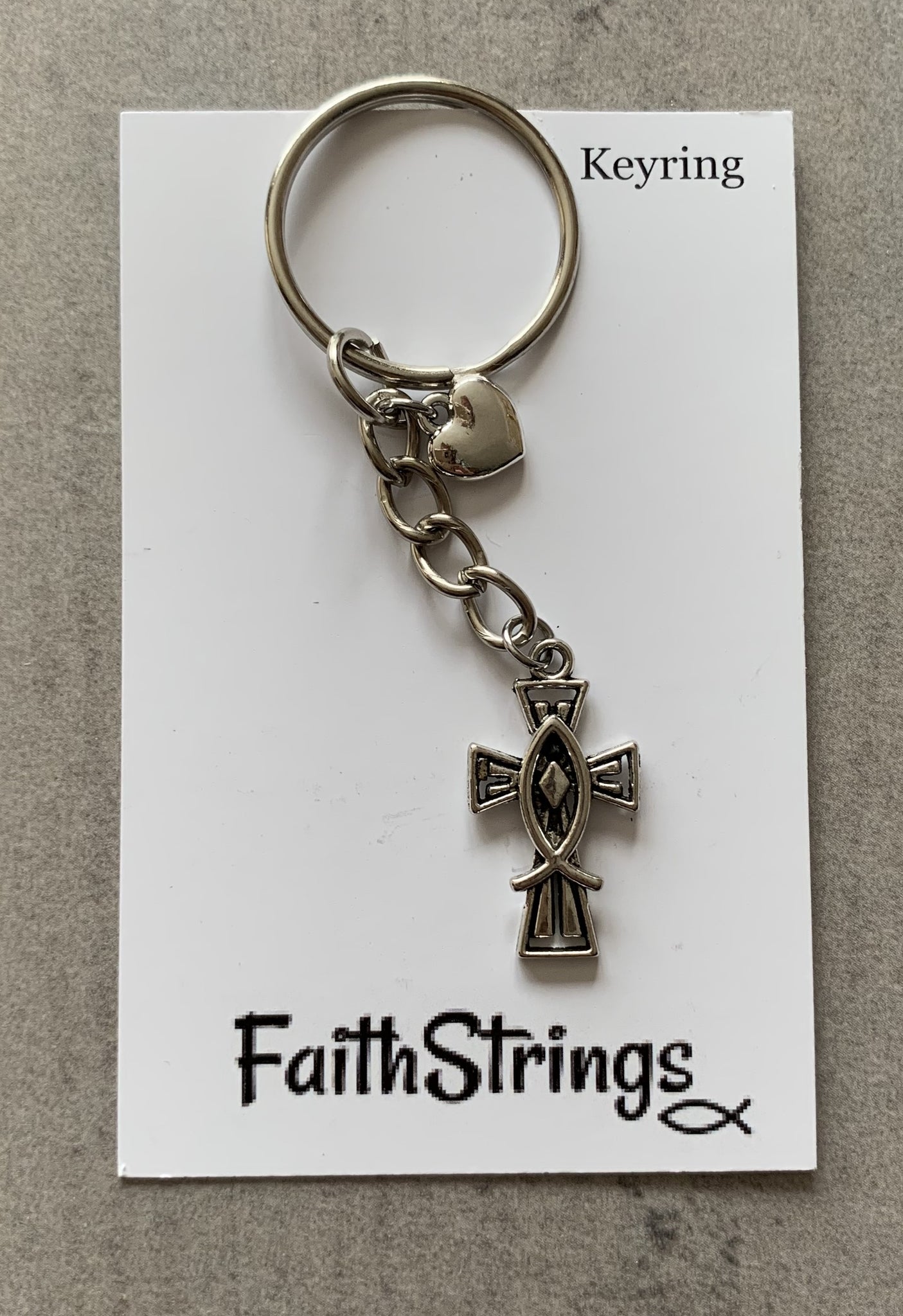 Christian Gift Metal Keyring Keychain Cross Ichthus Fish  - Faithstrings Faith String