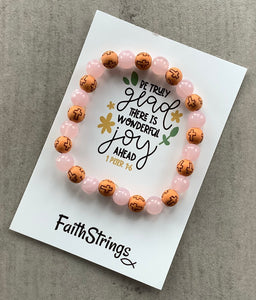 Christian Gift Pink & Wood Beaded Acrylic Stretch Bracelet