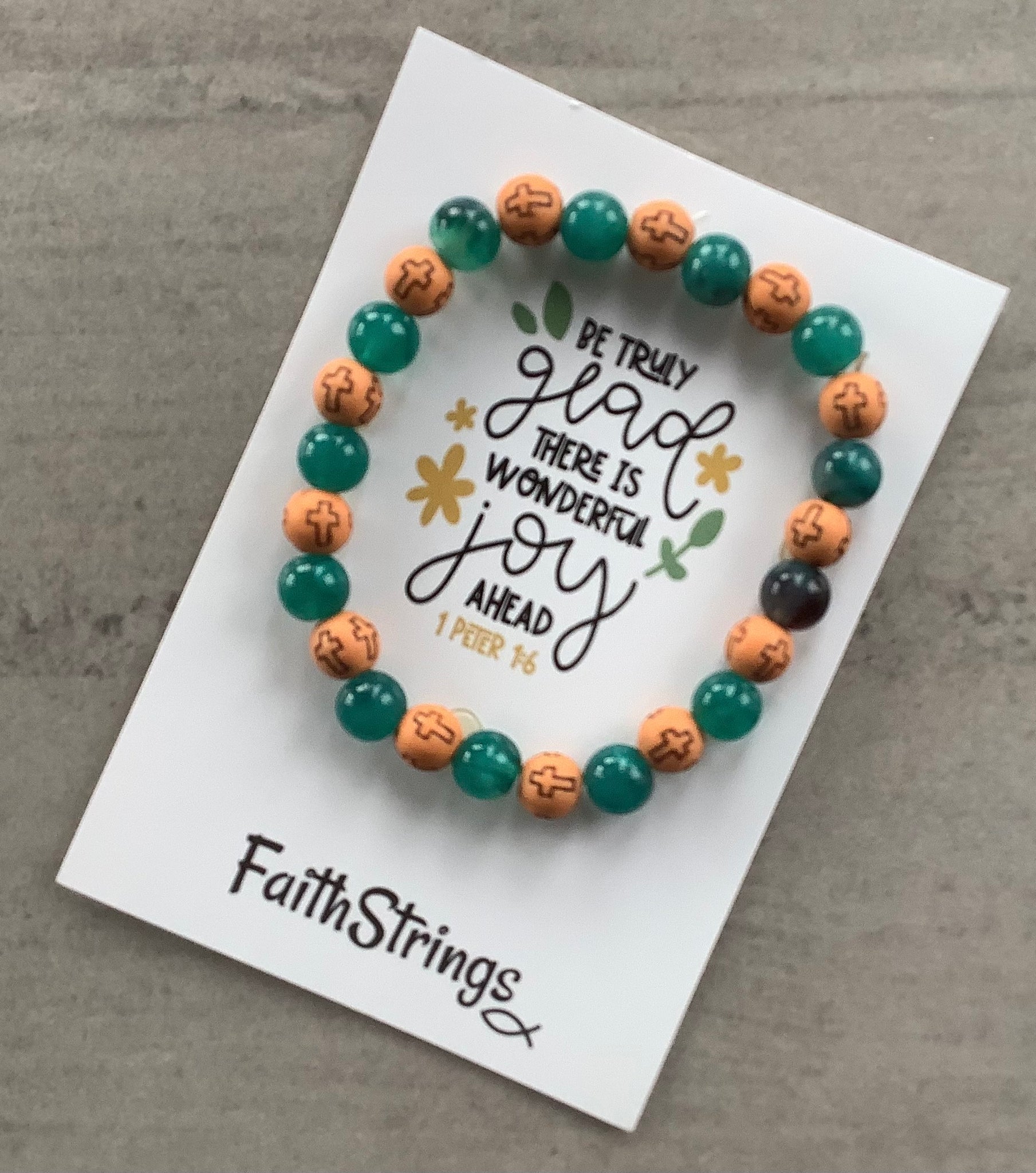 Christian Gift Stretch Beaded Green Acrylic & Wood Bracelet