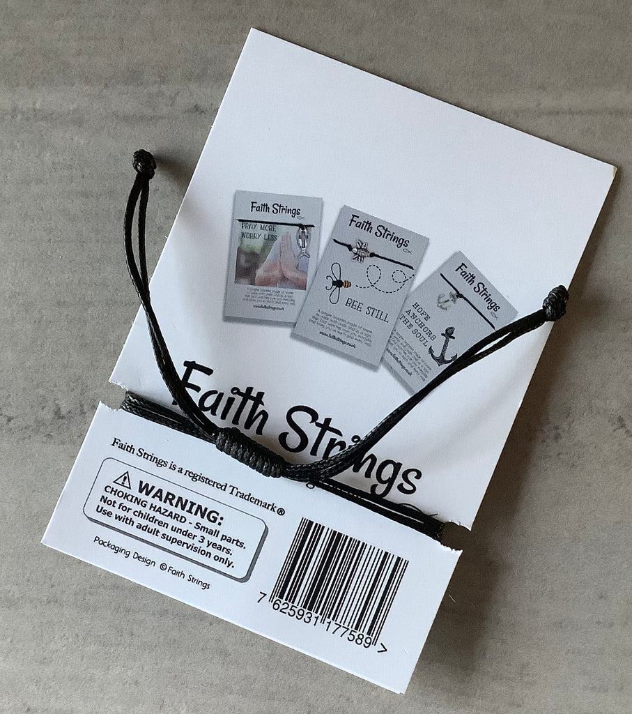 Slip knot bracelet black cord gold colour heart Christian Faithstrings ...