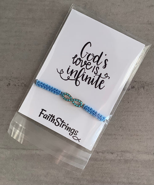 Infinity slip knot blue cord bracelet Faithstrings Christian gift