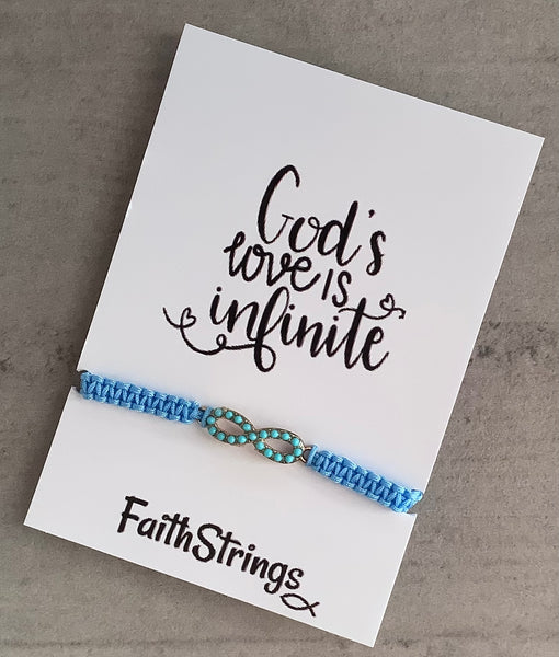 Infinity slip knot blue cord bracelet Faithstrings Christian gift