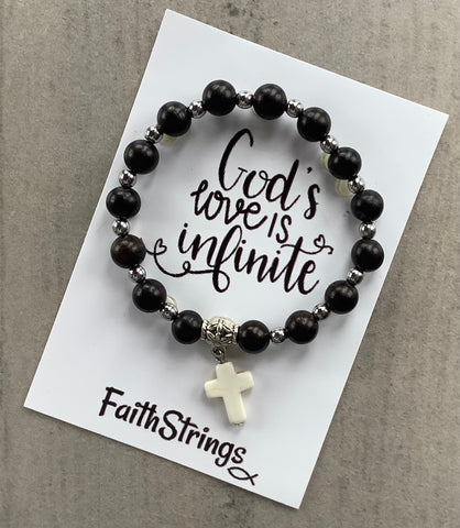 Christian Gift Bead Stretch Bracelet Cross Faithstrings