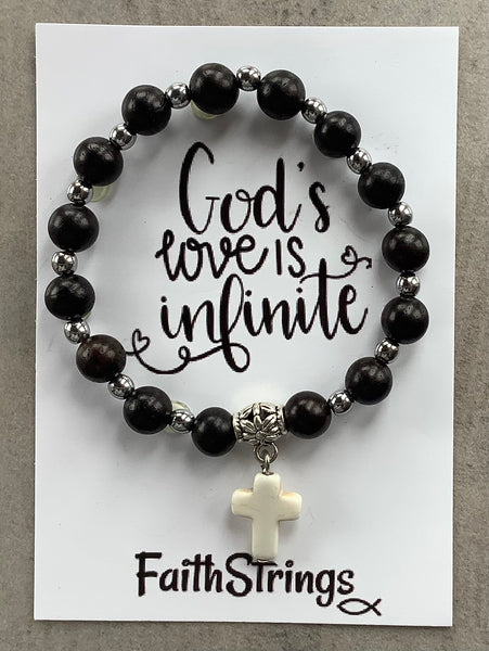 Christian Gift Bead Stretch Bracelet Cross Faithstrings