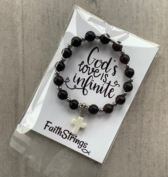 Christian Gift Bead Stretch Bracelet Cross Faithstrings