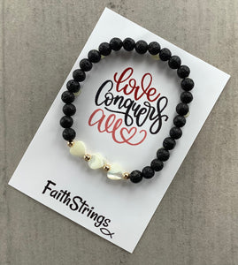 B57 - Lava Bead Shell Heart Bracelet - Wholesale