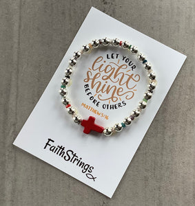 Christian Gift Silver effect alloy stretch Bracelet Cross 