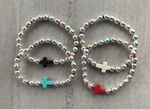 Christian Gift Silver effect alloy stretch Bracelet Cross 