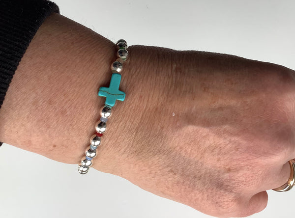Christian Gift Silver effect alloy stretch Bracelet Cross 